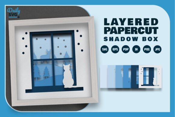 3D Christmas Window Layered Papercut SVG for Shadow Boxes