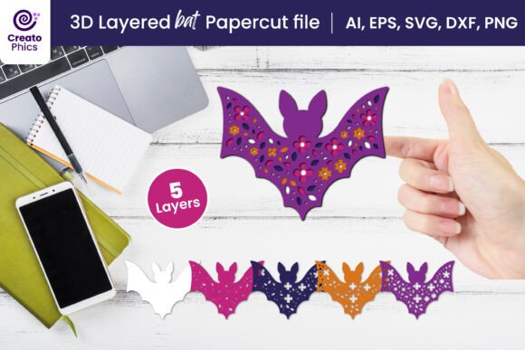3D Layered Bat Paper: 3D SVG for Animals Crafts