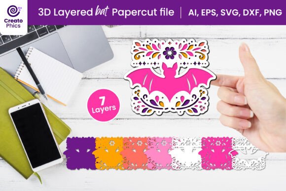 3D Layered Bat Paper SVG for Home Décor Branding