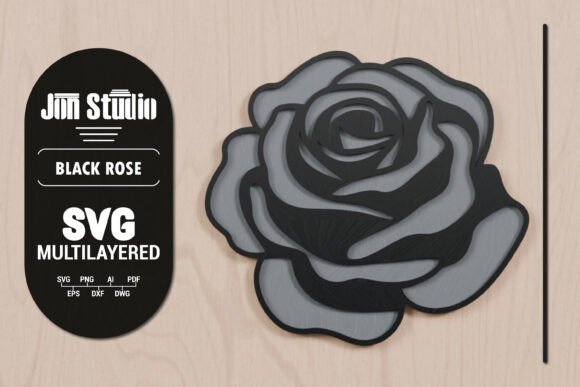 3D SVG Black Rose Multilayered Papercut Graphics & Crafts