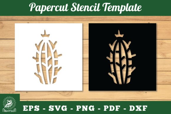 3D SVG Cactus Papercut Stencil for Succulents