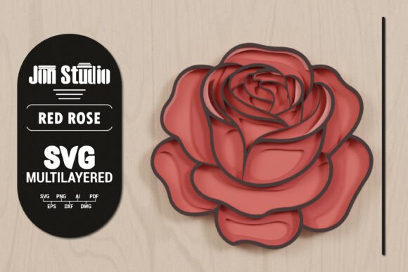3D SVG Red Rose Multilayered Papercut Graphics for Crafts