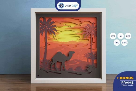 Camel and Date Palm 3D SVG for Shadow Boxes