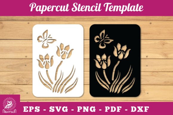 Flowers Butterfly Papercut Stencil: 3D SVG for Spring