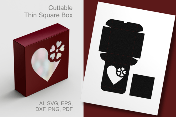 Heart N Flower 2 Square Box Template: 3D SVG Shapes