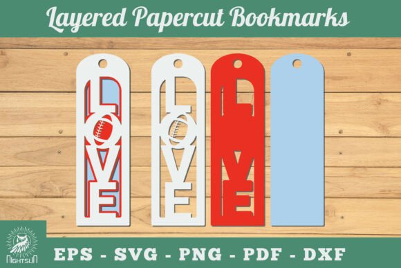 Love Football 3D SVG: Sports Papercut Bookmarks