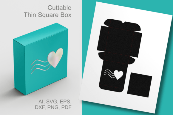 Love Seal Thin Square Favor Box Template 3D SVG Shapes