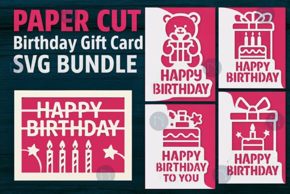 Paper Cut Birthday Gift Card 3D SVG Bundle