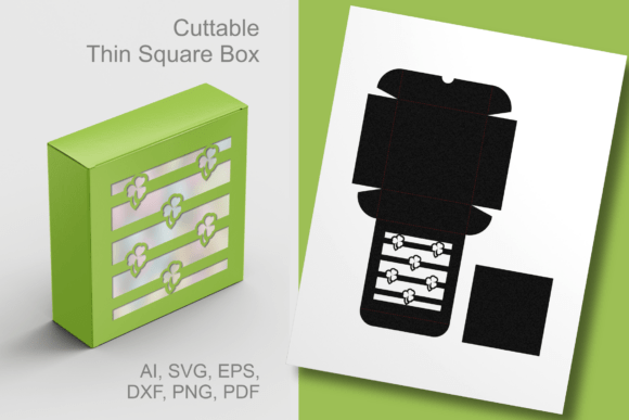 Shamrock N Stripes Square Box Template: 3D SVG Gift Boxes