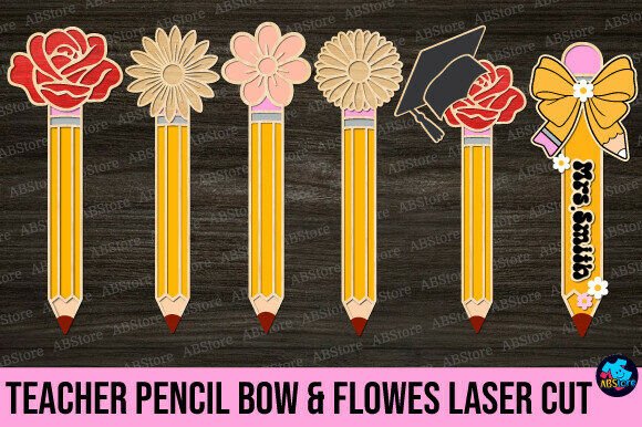 Teacher Pencil Bow 3D SVG Ornaments for Branding