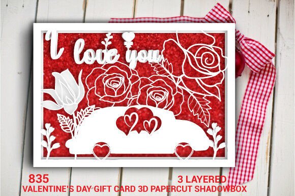 Valentine Day Rose Element Card SVG 835: 3D SVG Shadow Boxes