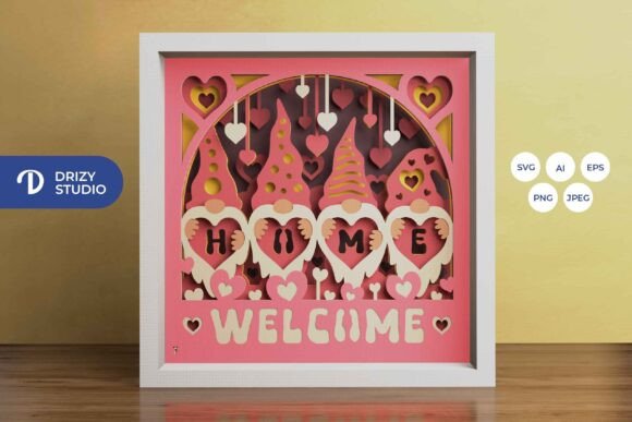Valentines Home Gnome 3D SVG for Shadow Boxes